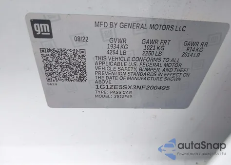 2022 Chevrolet Malibu Premier z USA, uszkodzony, nr VIN 1G1ZE5SX3NF200495